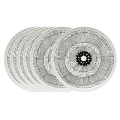 Marimekko Siirtolapuutarha lautanen Ø 25 cm, 6 kpl musta-valkoinen Ø 25 cm