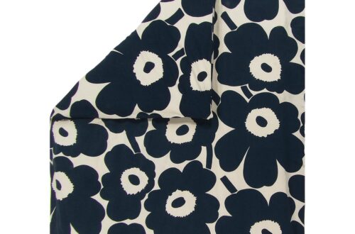 Marimekko Unikko pussilakana puuvilla-pellava 150x210 cm Luonnonvalkoinen-tummansininen