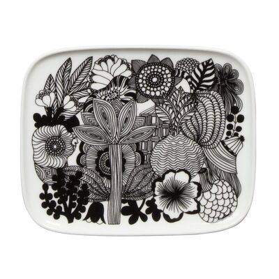 Marimekko Siirtolapuutarha lautanen 15x12 cm musta-valkoinen
