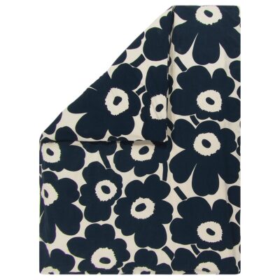 Marimekko Unikko pussilakana puuvilla-pellava 150x210 cm Luonnonvalkoinen-tummansininen