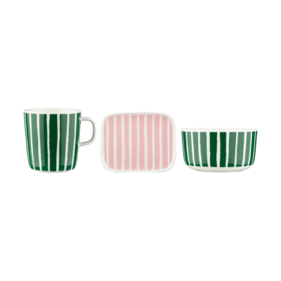 Marimekko Piccolo aamiaissetti, 3 osaa Vihreä-vaaleanpunainen