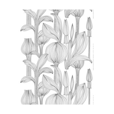 Marimekko Kukat Puhkeavat puuvillakangas White-black
