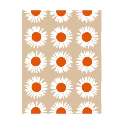 Marimekko Auringonkukka kangas ulkokäyttöön Beige-Off white-tomaatti punainen