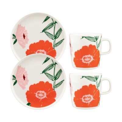 Marimekko Puutarhajuhlat aamiaissetti 4 osaa White-green-orange