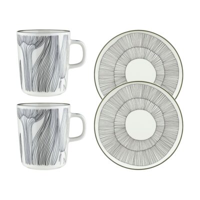 Marimekko Kukat Puhkeavat aamiassetti 4 osaa White-forest green-black