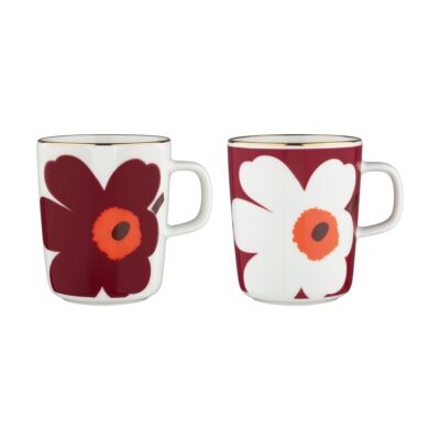 Marimekko Juhla Unikko muki 25 cl 2 kpl Valkoinen burgundi kulta