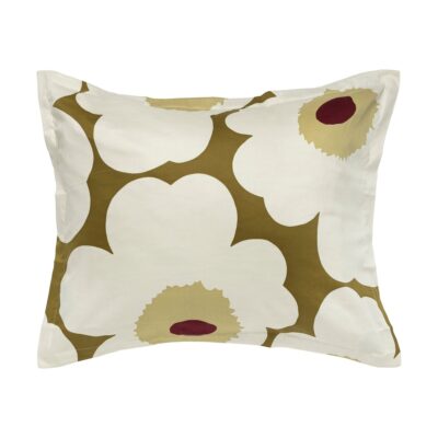 Marimekko Unikko tyynyliina satiinia 50x60 cm Vihreän umbran-kerman