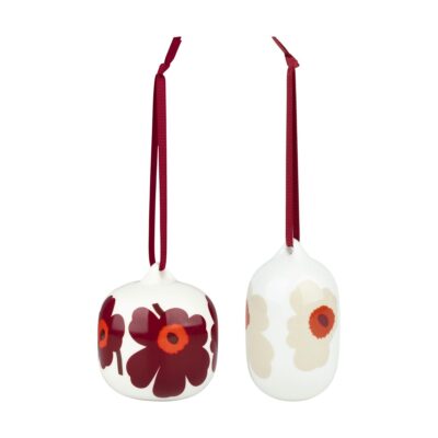 Marimekko Unkko joulupallot 2025 2 osaa Valkoinen-punainen-beige